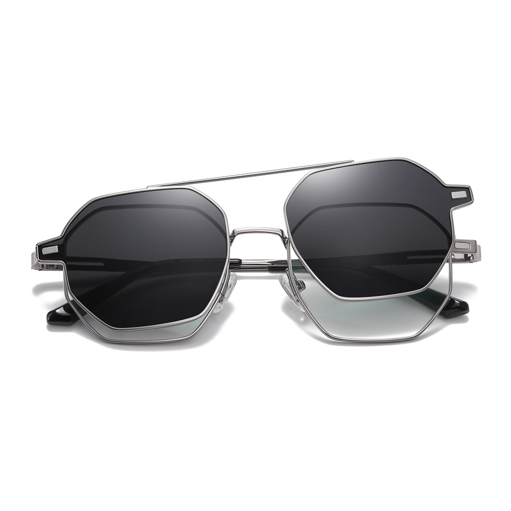 Wholesale Hexagonal Metal Prescription Glasses Frame with Magnetic Snap On Shades for Men's Polarized Clip On Sunglasses Over Eyeglasses Online