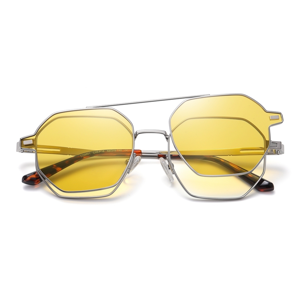 Wholesale Hexagonal Metal Prescription Glasses Frame with Magnetic Snap On Shades for Men's Polarized Clip On Sunglasses Over Eyeglasses Online