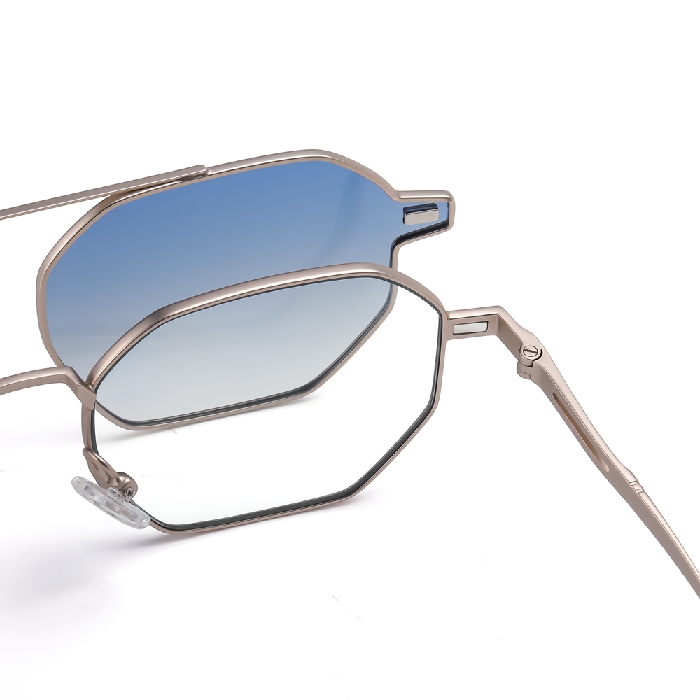 Wholesale Hexagonal Metal Prescription Glasses Frame with Magnetic Snap On Shades for Men's Polarized Clip On Sunglasses Over Eyeglasses Online