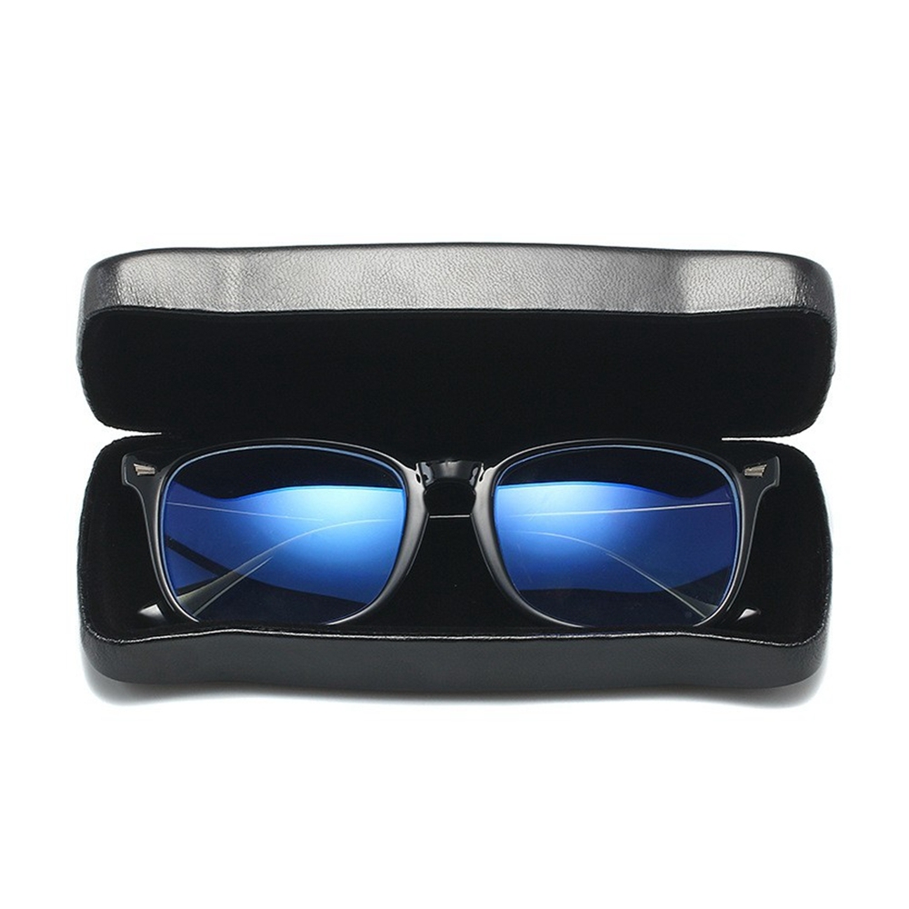 Custom Eyewear Packaging Box Black Pu Leather Iron Hard Clamshell Eyeglass Case for Readers Flip Open Prescription Glasses Case Wholesale China