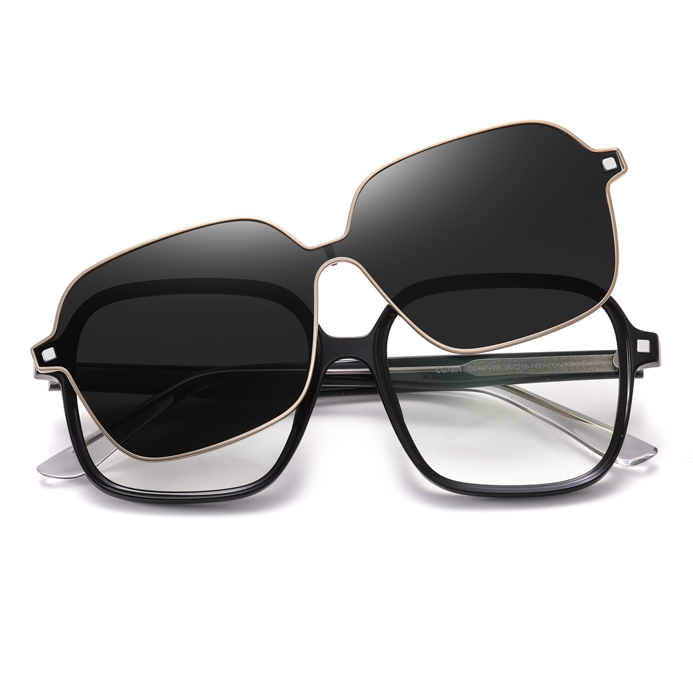 Wholesale TR90 Large Rounded Square Eyeglass Frames with Magnetic Polarized Clip-on Shades for Women 2 in 1 Prescription Glasses and Sunglasses