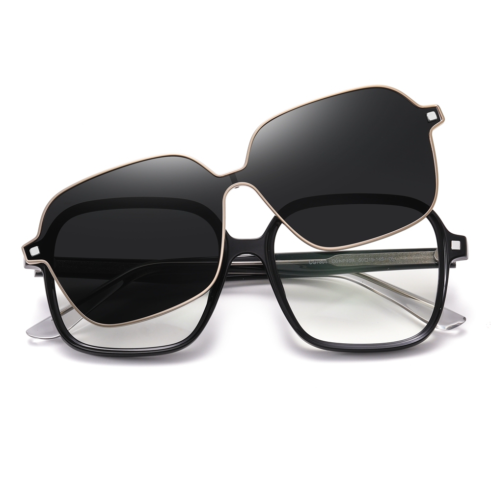 Wholesale TR90 Large Rounded Square Eyeglass Frames with Magnetic Polarized Clip-on Shades for Women 2 in 1 Prescription Glasses and Sunglasses
