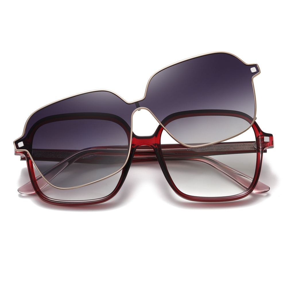 Wholesale TR90 Large Rounded Square Eyeglass Frames with Magnetic Polarized Clip-on Shades for Women 2 in 1 Prescription Glasses and Sunglasses