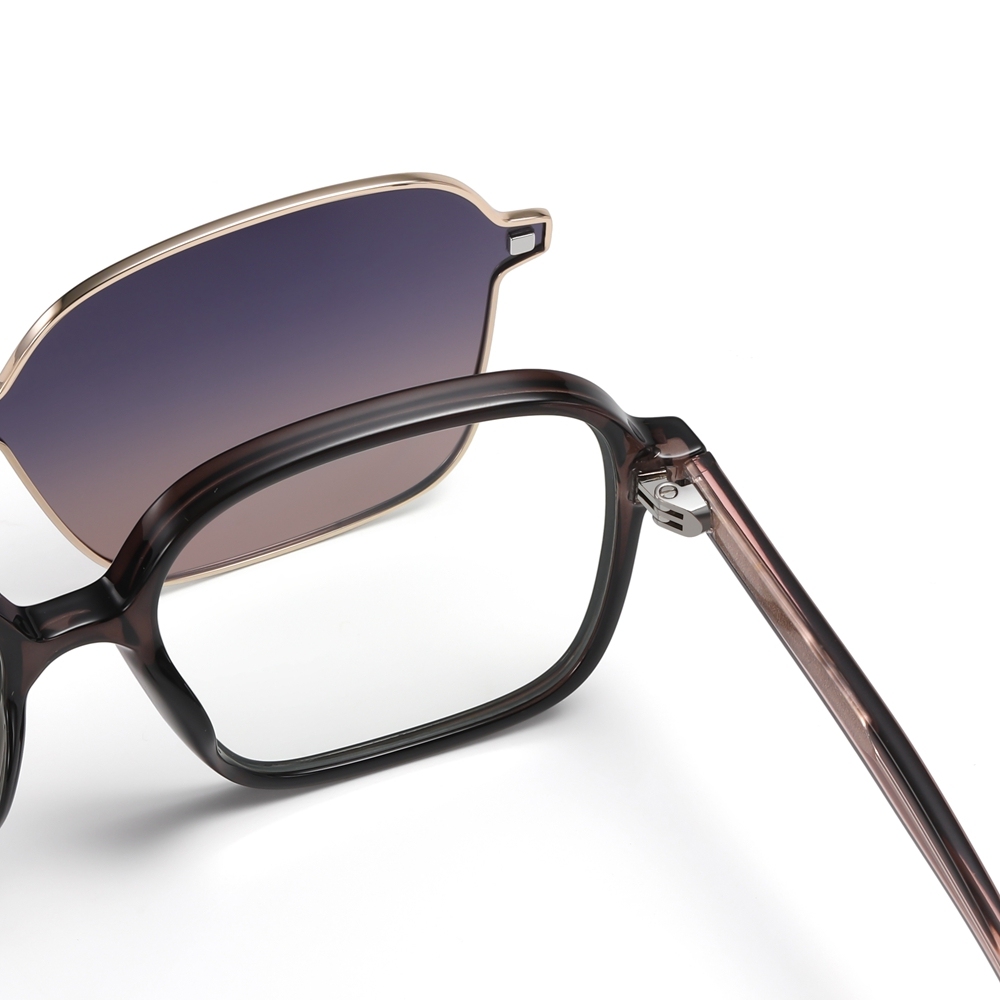 Wholesale TR90 Large Rounded Square Eyeglass Frames with Magnetic Polarized Clip-on Shades for Women 2 in 1 Prescription Glasses and Sunglasses