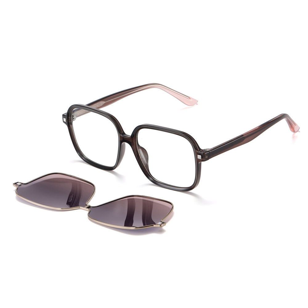 Wholesale TR90 Large Rounded Square Eyeglass Frames with Magnetic Polarized Clip-on Shades for Women 2 in 1 Prescription Glasses and Sunglasses