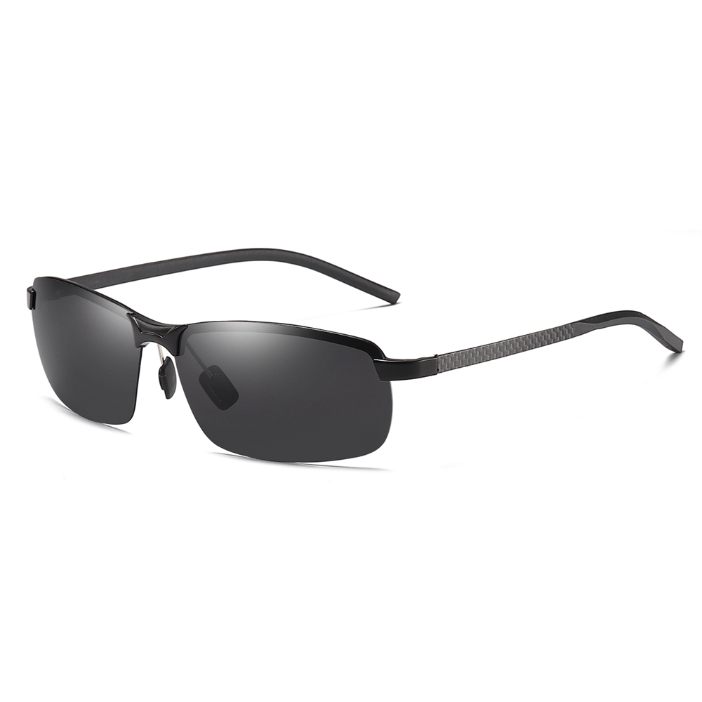 Custom Aluminum Semi-rimless Rectangle Sunglasses with Carbon Fiber Arms Polarized Sports Shades for Men's Lightweight Athletic Glasses Wholesale