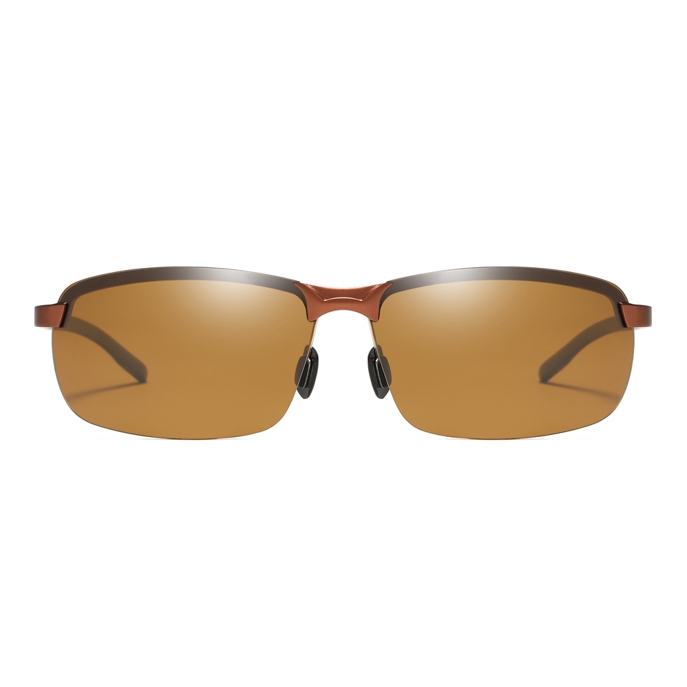 Custom Aluminum Semi-rimless Rectangle Sunglasses with Carbon Fiber Arms Polarized Sports Shades for Men's Lightweight Athletic Glasses Wholesale
