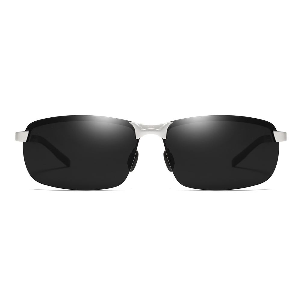 Custom Aluminum Semi-rimless Rectangle Sunglasses with Carbon Fiber Arms Polarized Sports Shades for Men's Lightweight Athletic Glasses Wholesale