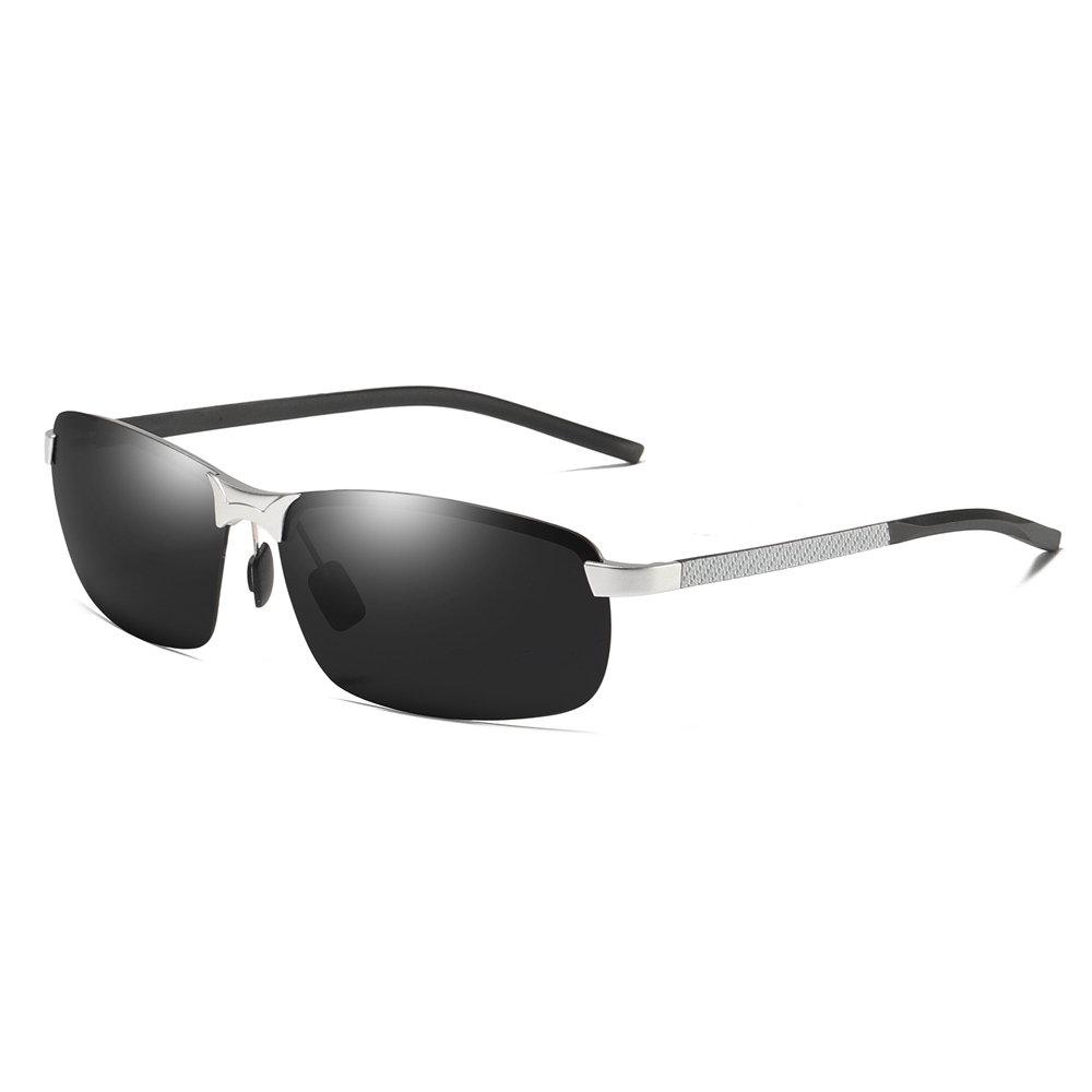 Custom Aluminum Semi-rimless Rectangle Sunglasses with Carbon Fiber Arms Polarized Sports Shades for Men's Lightweight Athletic Glasses Wholesale