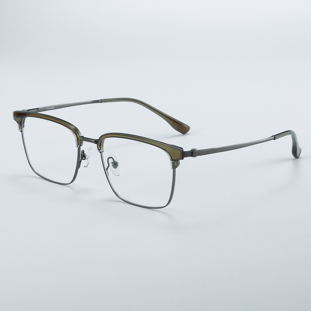 Wholesale Titanium Alloy Intellectual Looking Optical Glasses Frames for Professional Men Combination Browline Square Prescription Eyeglasses
