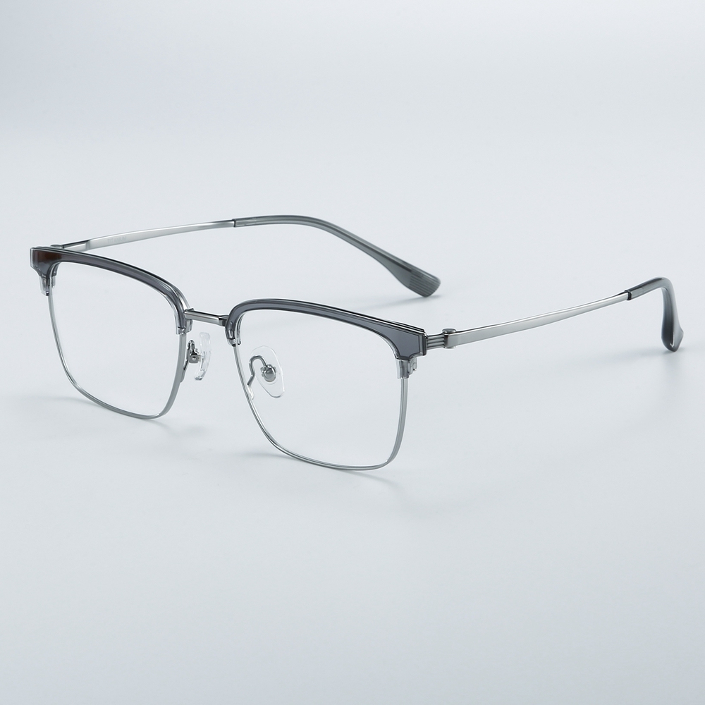 Wholesale Titanium Alloy Intellectual Looking Optical Glasses Frames for Professional Men Combination Browline Square Prescription Eyeglasses