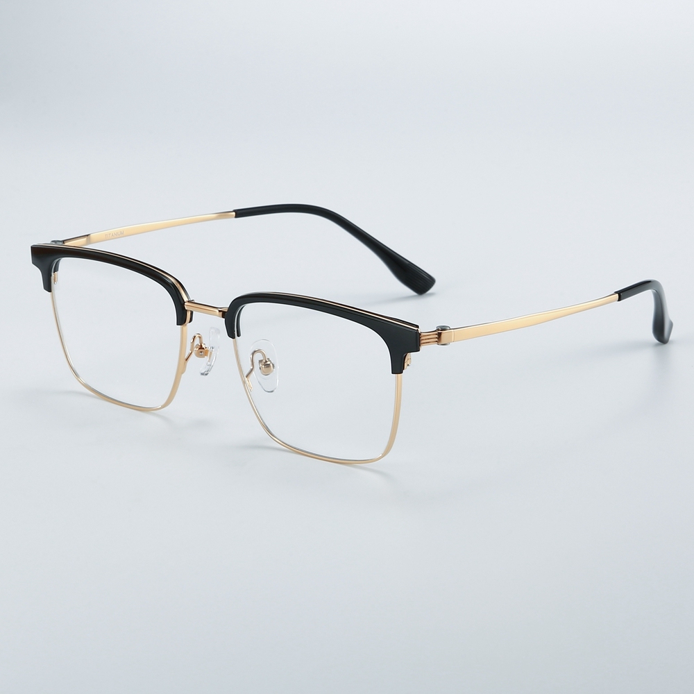 Wholesale Titanium Alloy Intellectual Looking Optical Glasses Frames for Professional Men Combination Browline Square Prescription Eyeglasses
