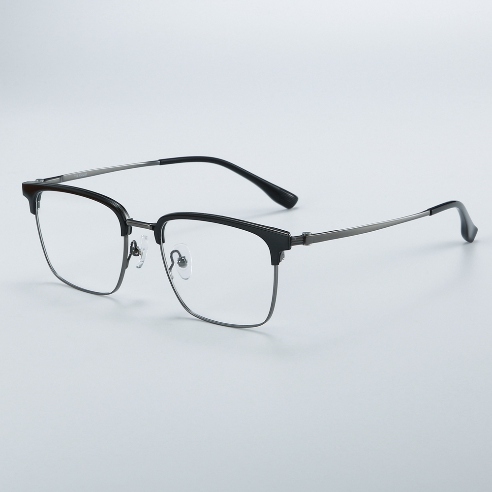 Wholesale Titanium Alloy Intellectual Looking Optical Glasses Frames for Professional Men Combination Browline Square Prescription Eyeglasses