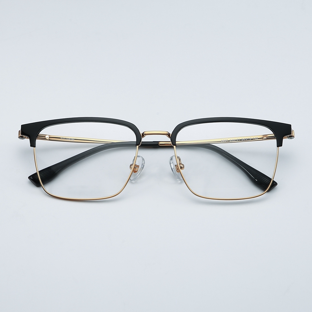 Wholesale Titanium Alloy Intellectual Looking Optical Glasses Frames for Professional Men Combination Browline Square Prescription Eyeglasses