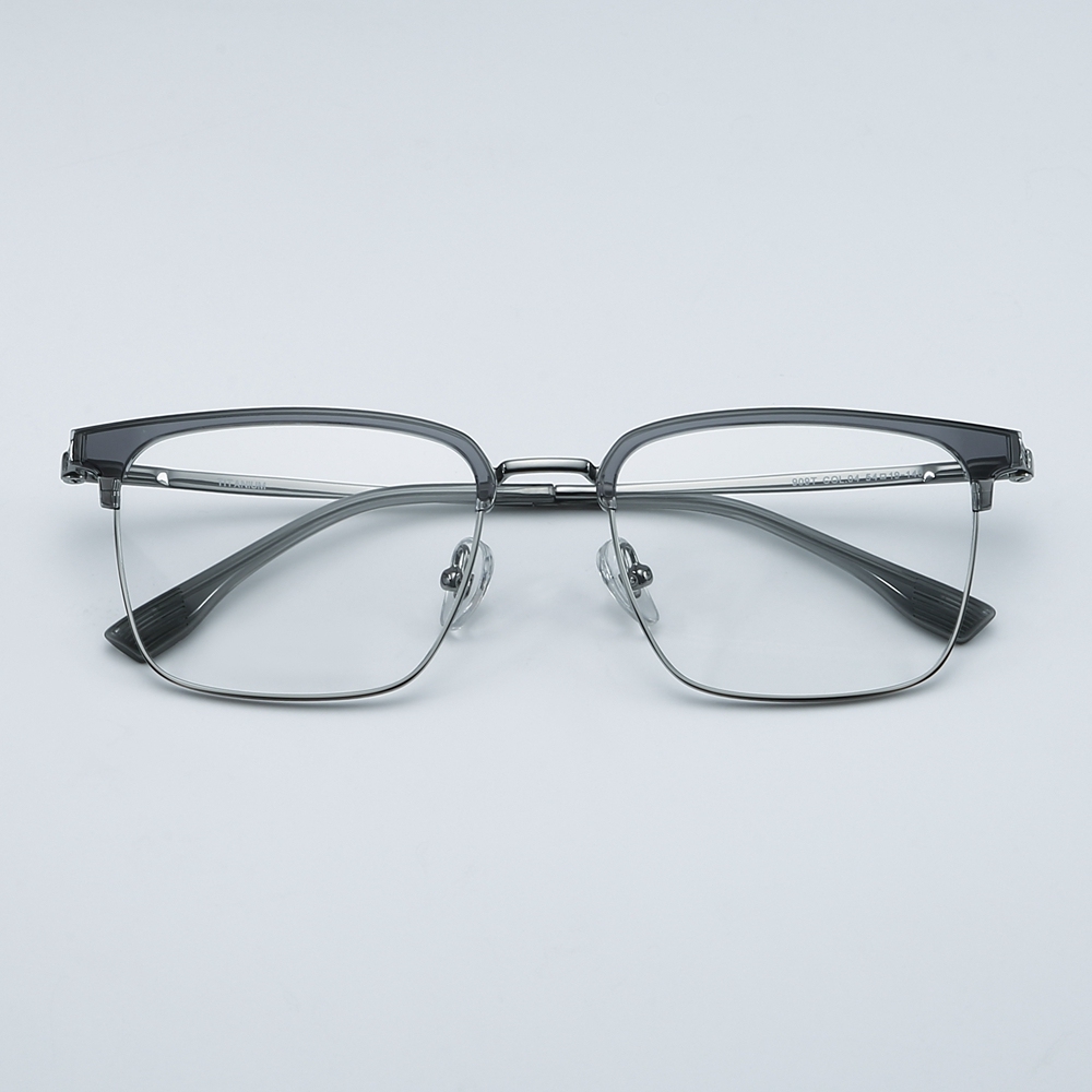 Wholesale Titanium Alloy Intellectual Looking Optical Glasses Frames for Professional Men Combination Browline Square Prescription Eyeglasses