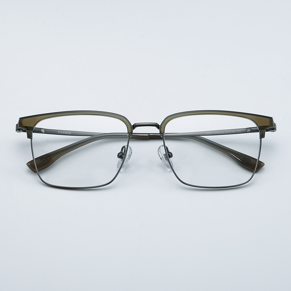 Wholesale Titanium Alloy Intellectual Looking Optical Glasses Frames for Professional Men Combination Browline Square Prescription Eyeglasses