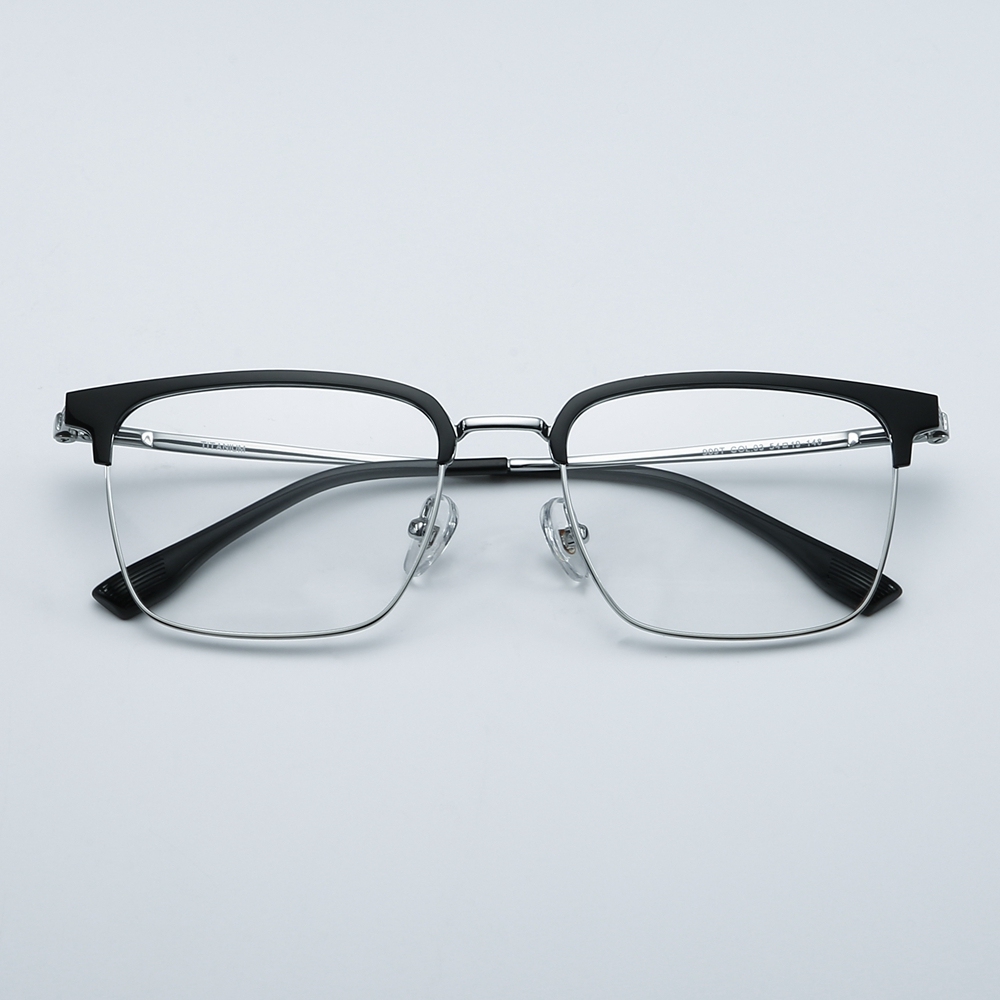 Wholesale Titanium Alloy Intellectual Looking Optical Glasses Frames for Professional Men Combination Browline Square Prescription Eyeglasses