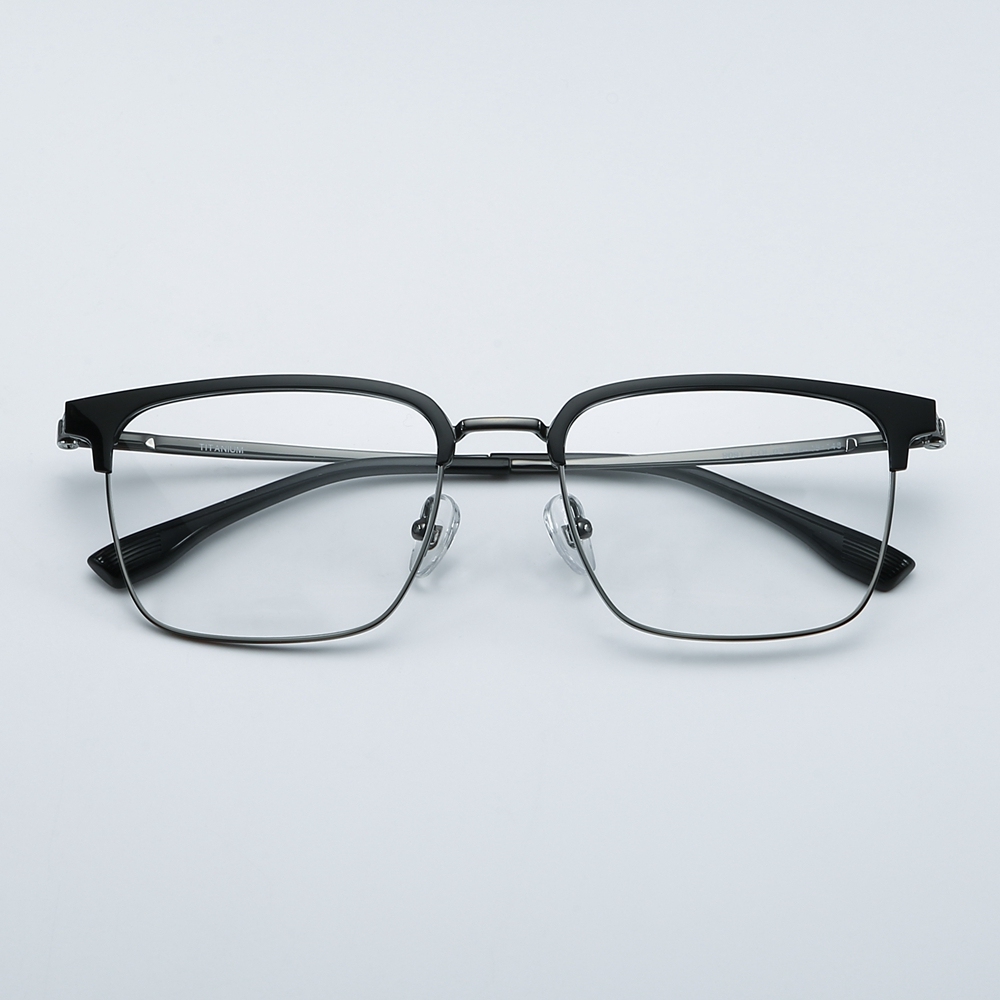 Wholesale Titanium Alloy Intellectual Looking Optical Glasses Frames for Professional Men Combination Browline Square Prescription Eyeglasses