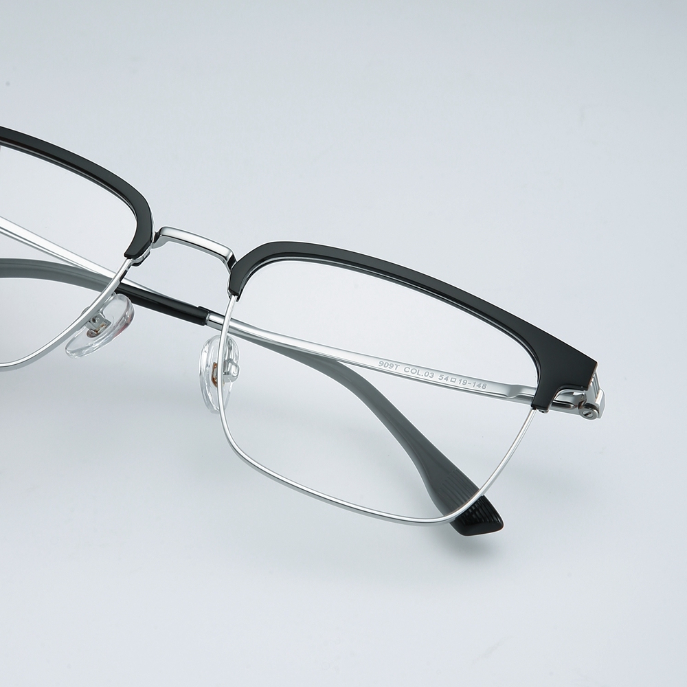 Wholesale Titanium Alloy Intellectual Looking Optical Glasses Frames for Professional Men Combination Browline Square Prescription Eyeglasses