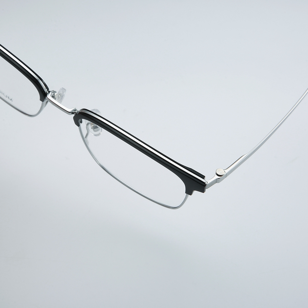 Wholesale Titanium Alloy Intellectual Looking Optical Glasses Frames for Professional Men Combination Browline Square Prescription Eyeglasses