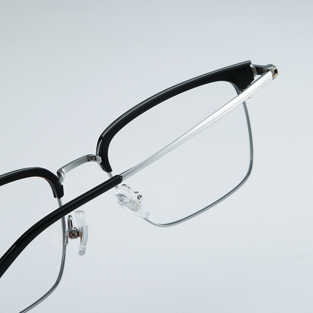 Wholesale Titanium Alloy Intellectual Looking Optical Glasses Frames for Professional Men Combination Browline Square Prescription Eyeglasses