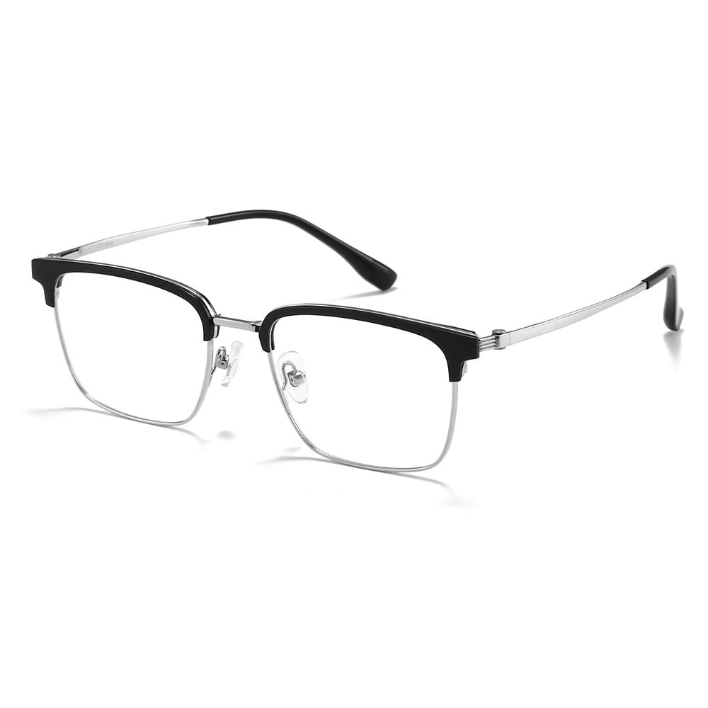 Wholesale Titanium Alloy Intellectual Looking Optical Glasses Frames for Professional Men Combination Browline Square Prescription Eyeglasses