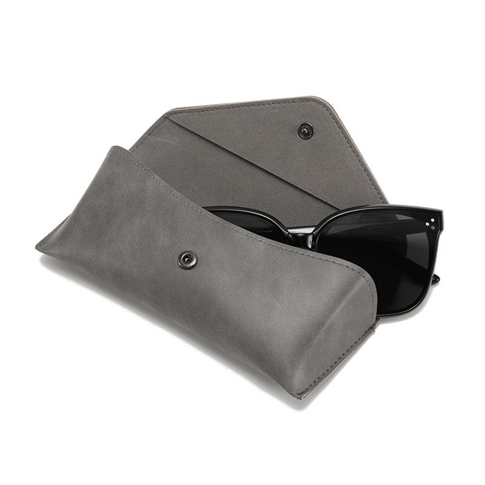 Custom Sunglasses Packaging Box Luxury Hidden Snap Button Faux Suede Soft Leather Flap Closure Eyewear Case Wholesale Supplier China