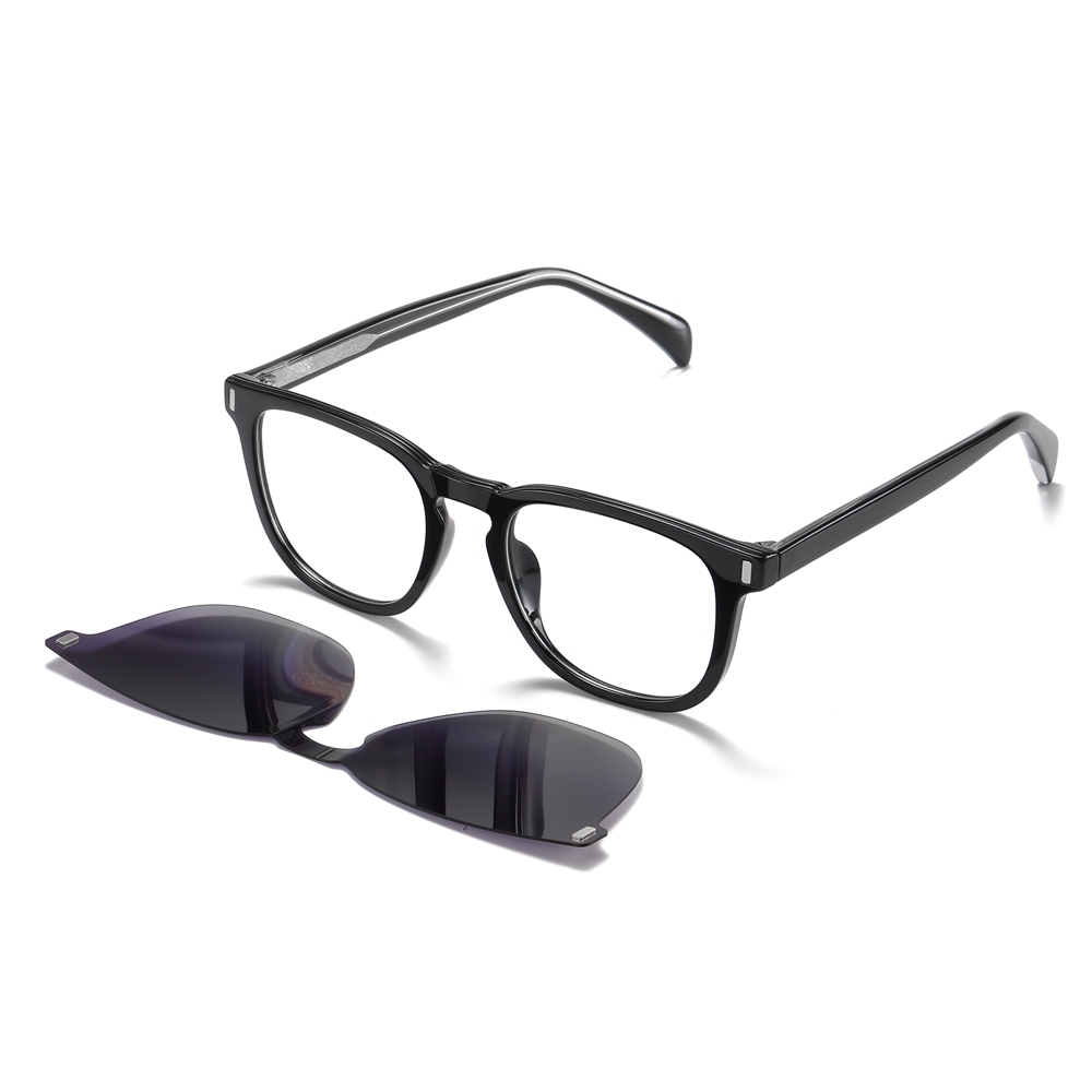 Custom Unisex TR90 Detachable Classic Square Eyeglasses Frames with Magnetic Clip On Sunglasses Over Prescription Glasses Manufacturer China