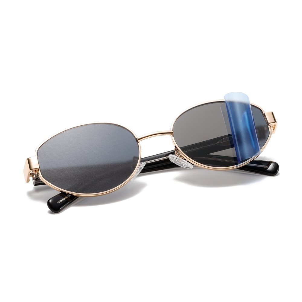 Custom Ladies Street Style Sunglasses Metal Frames with Acetate Arms Retro Oval Shades for Women's Designer Eyewear Wholesale Manufacturer