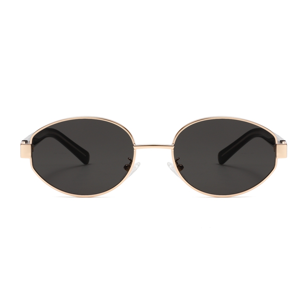 Custom Ladies Street Style Sunglasses Metal Frames with Acetate Arms Retro Oval Shades for Women's Designer Eyewear Wholesale Manufacturer