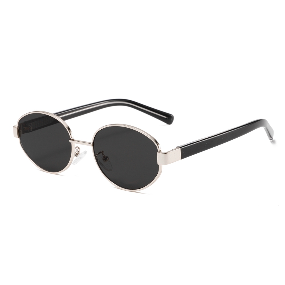 Custom Ladies Street Style Sunglasses Metal Frames with Acetate Arms Retro Oval Shades for Women's Designer Eyewear Wholesale Manufacturer