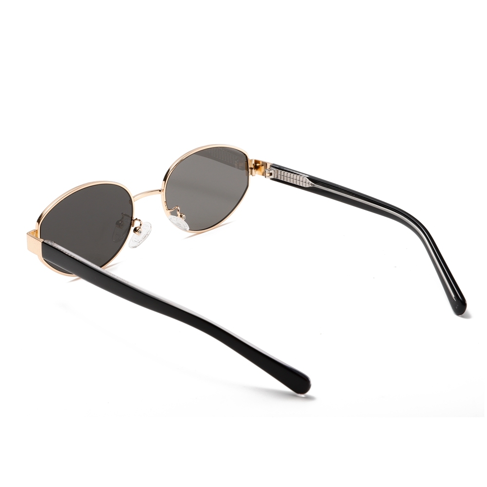 Custom Ladies Street Style Sunglasses Metal Frames with Acetate Arms Retro Oval Shades for Women's Designer Eyewear Wholesale Manufacturer
