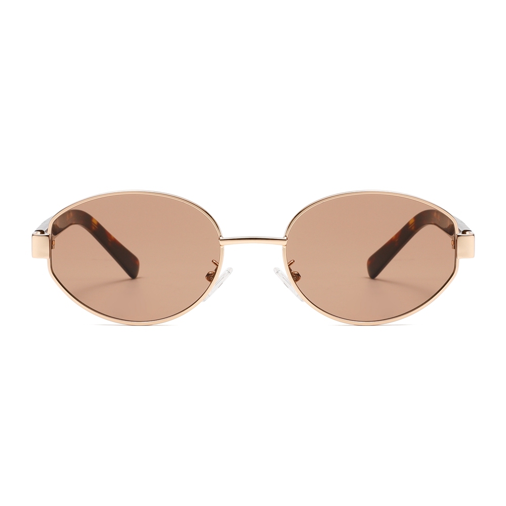 Custom Ladies Street Style Sunglasses Metal Frames with Acetate Arms Retro Oval Shades for Women's Designer Eyewear Wholesale Manufacturer