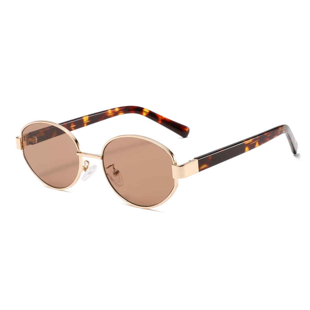 Custom Ladies Street Style Sunglasses Metal Frames with Acetate Arms Retro Oval Shades for Women's Designer Eyewear Wholesale Manufacturer
