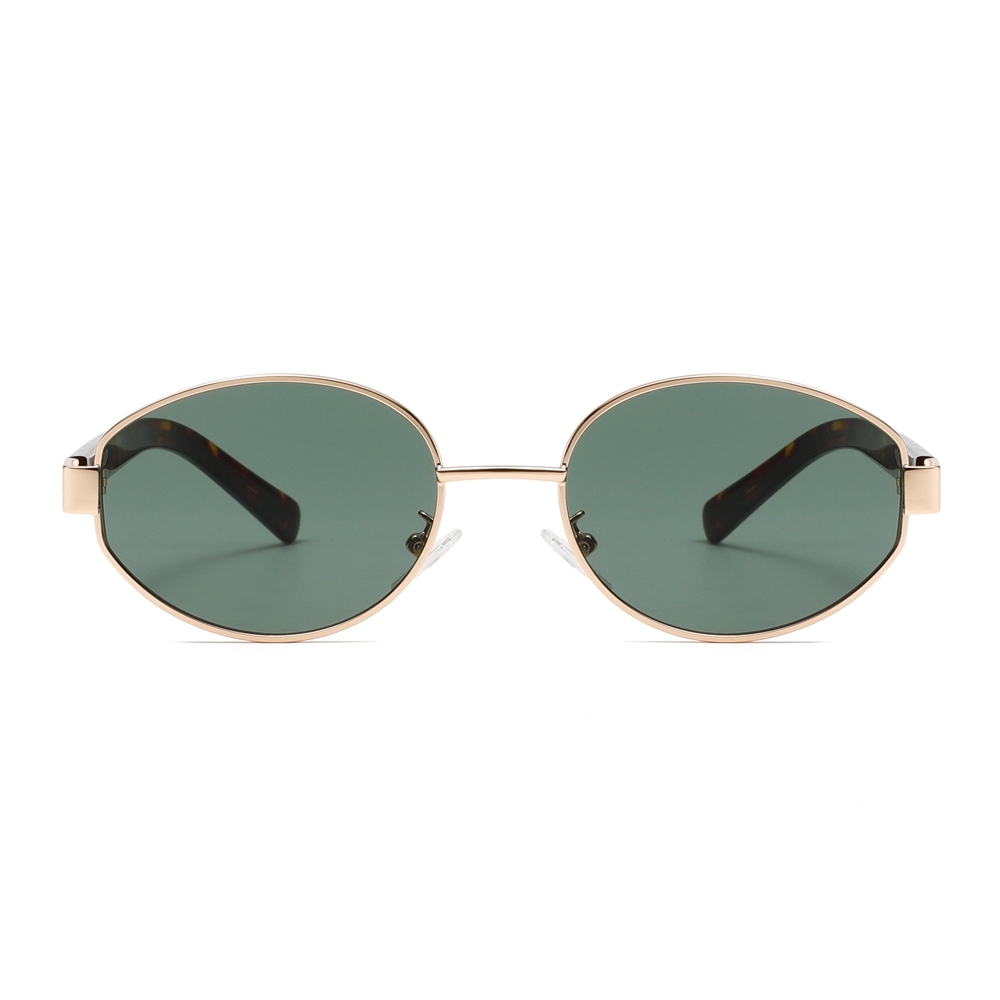 Custom Ladies Street Style Sunglasses Metal Frames with Acetate Arms Retro Oval Shades for Women's Designer Eyewear Wholesale Manufacturer