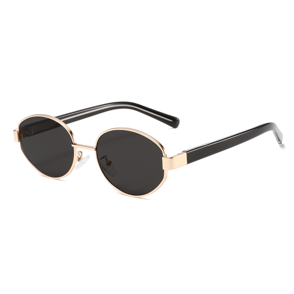 Custom Ladies Street Style Sunglasses Metal Frames with Acetate Arms Retro Oval Shades for Women's Designer Eyewear Wholesale Manufacturer
