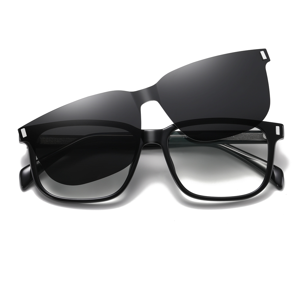 Custom Unisex Rectangular Magnetic Clip-On Glasses Set with Detachable Polarized Sunglasses Over Prescription Eyeglass Frames Wholesale China