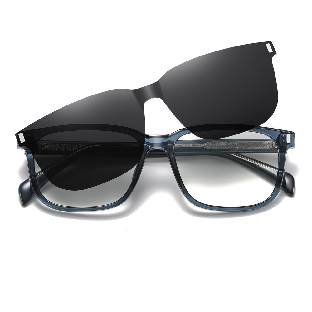 Custom Unisex Rectangular Magnetic Clip-On Glasses Set with Detachable Polarized Sunglasses Over Prescription Eyeglass Frames Wholesale China
