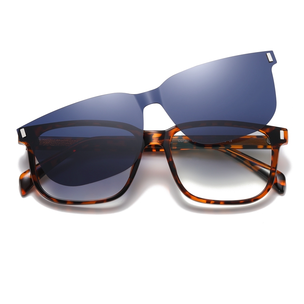 Custom Unisex Rectangular Magnetic Clip-On Glasses Set with Detachable Polarized Sunglasses Over Prescription Eyeglass Frames Wholesale China