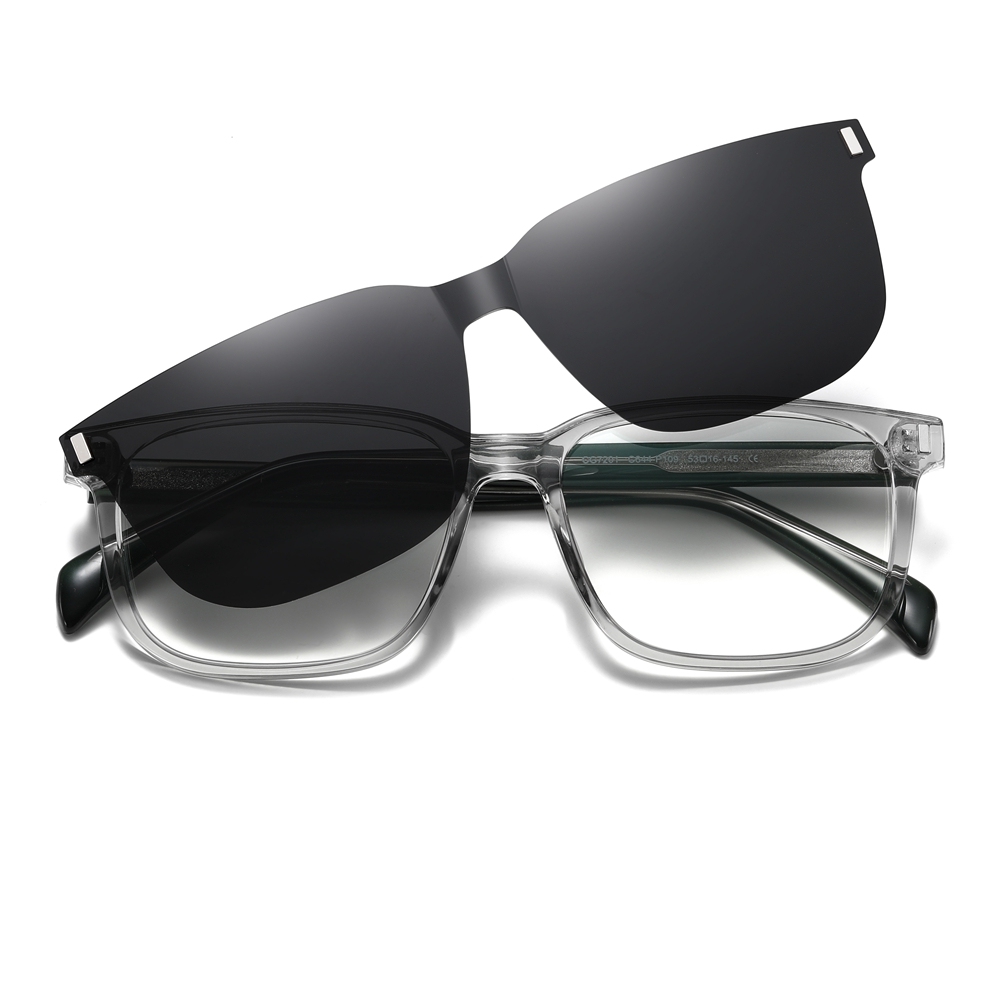 Custom Unisex Rectangular Magnetic Clip-On Glasses Set with Detachable Polarized Sunglasses Over Prescription Eyeglass Frames Wholesale China