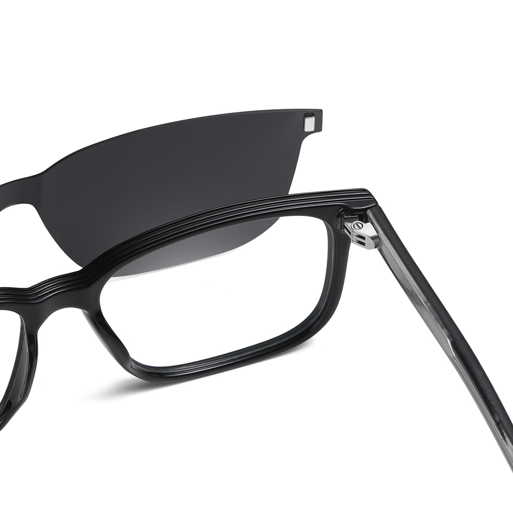 Custom Unisex Rectangular Magnetic Clip-On Glasses Set with Detachable Polarized Sunglasses Over Prescription Eyeglass Frames Wholesale China