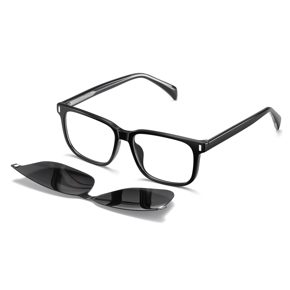 Custom Unisex Rectangular Magnetic Clip-On Glasses Set with Detachable Polarized Sunglasses Over Prescription Eyeglass Frames Wholesale China