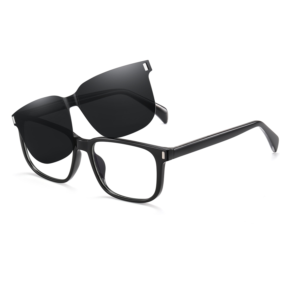 Custom Unisex Rectangular Magnetic Clip-On Glasses Set with Detachable Polarized Sunglasses Over Prescription Eyeglass Frames Wholesale China