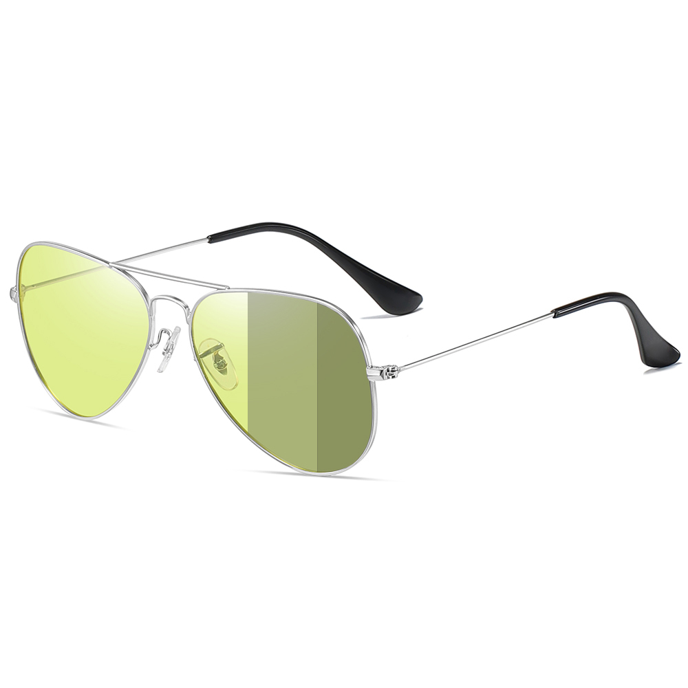 Ready Made Unisex Aviator Metal Photochromic Driving Sunglasses for Day and Night Vision Glasses with UV Color Changing Lenses Wholesale