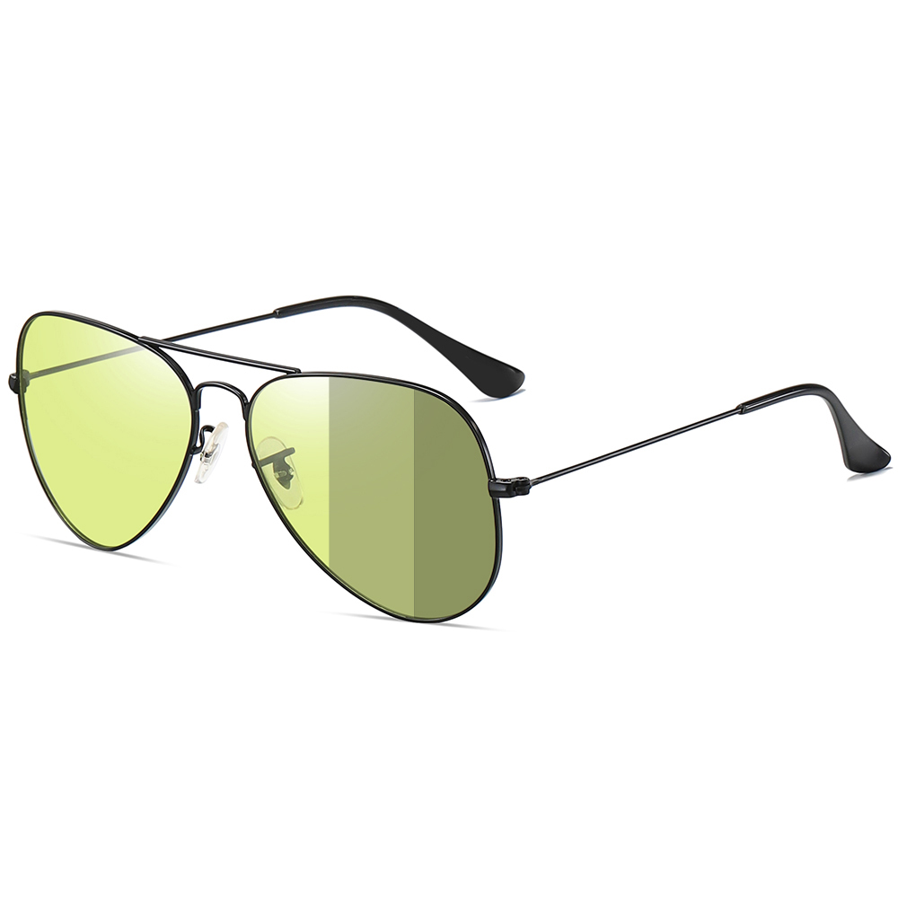 Ready Made Unisex Aviator Metal Photochromic Driving Sunglasses for Day and Night Vision Glasses with UV Color Changing Lenses Wholesale