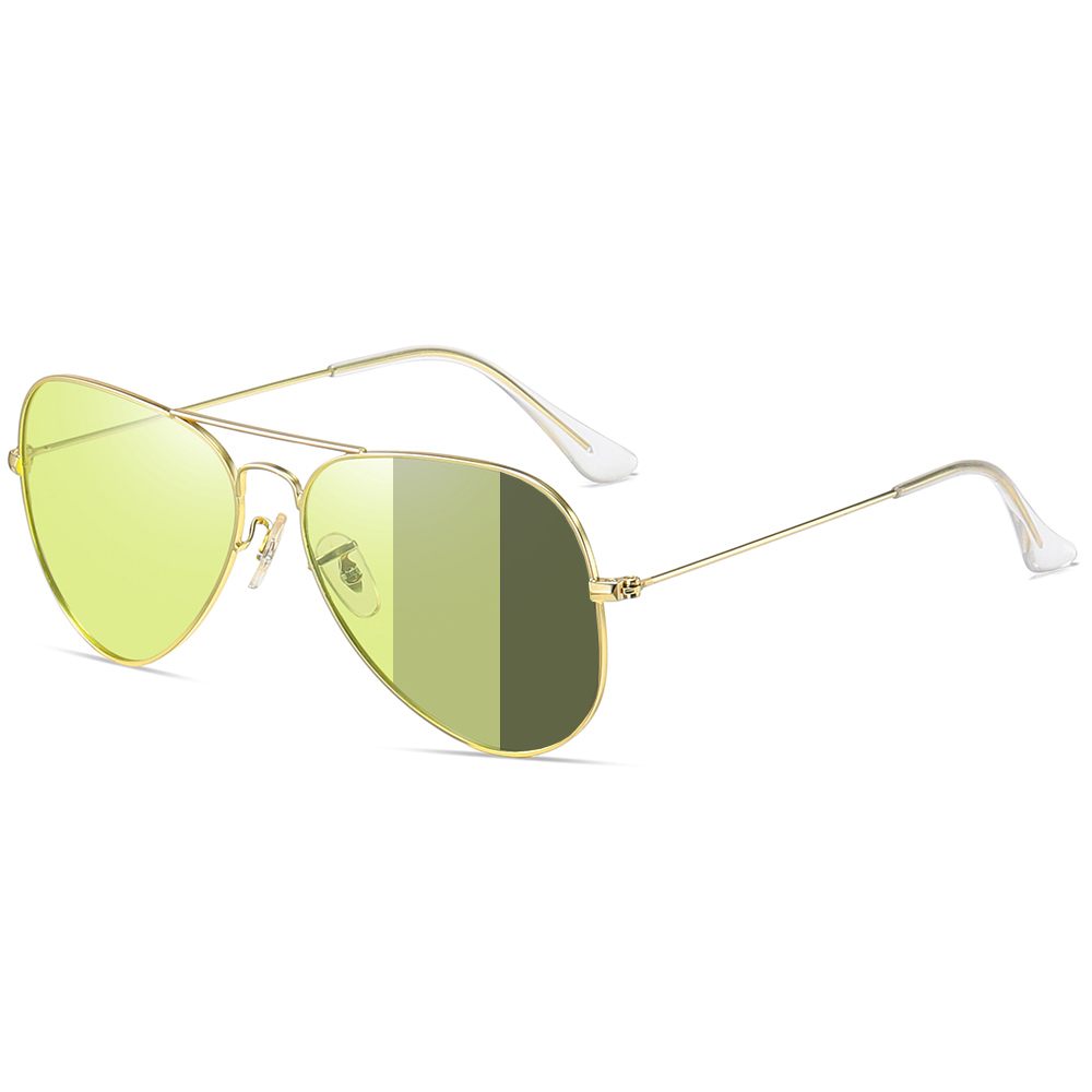 Ready Made Unisex Aviator Metal Photochromic Driving Sunglasses for Day and Night Vision Glasses with UV Color Changing Lenses Wholesale