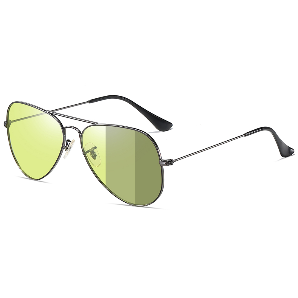 Ready Made Unisex Aviator Metal Photochromic Driving Sunglasses for Day and Night Vision Glasses with UV Color Changing Lenses Wholesale