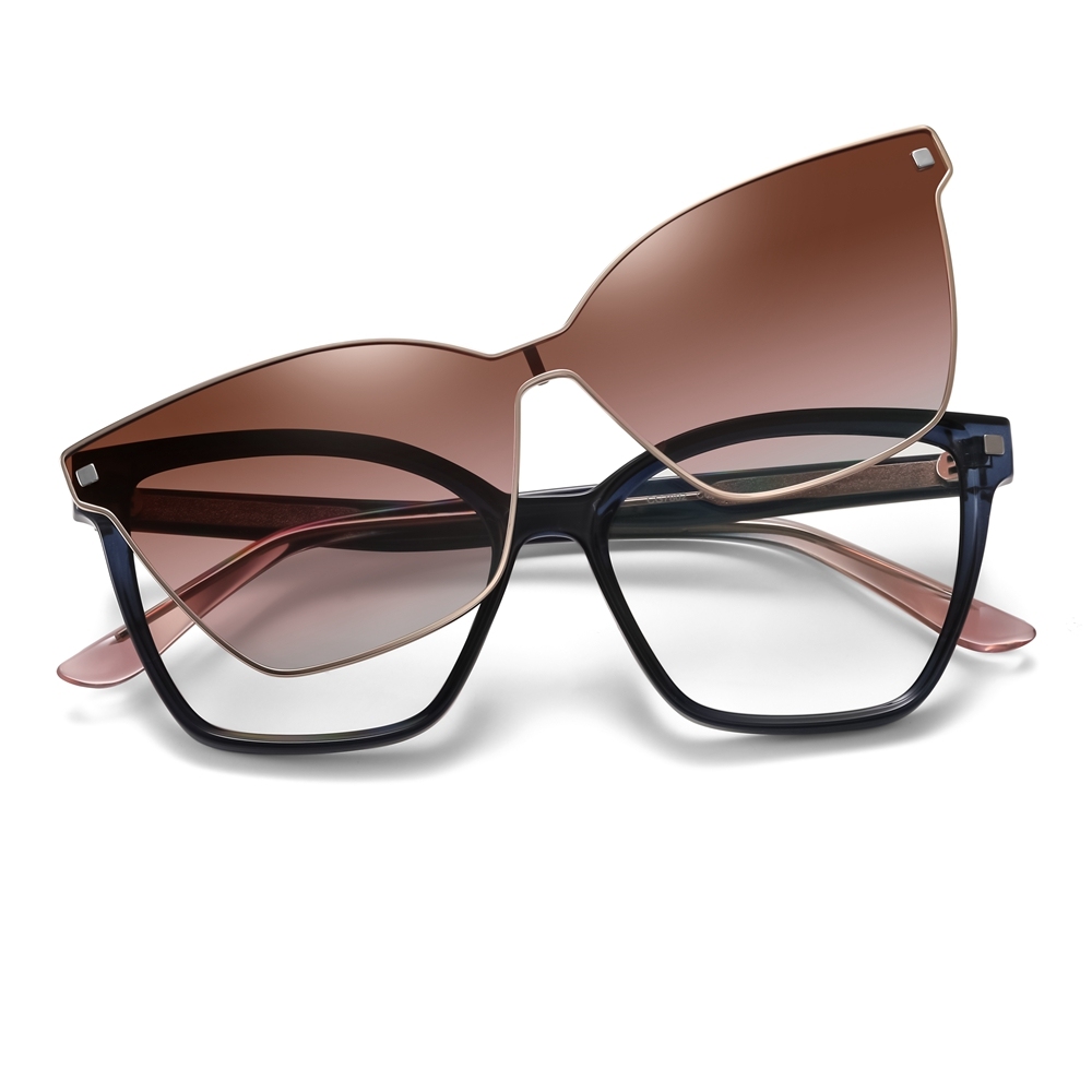 Bulk Order Detachable Two in One Eyewear Set for Women's Cat Eye Prescription Glasses Frames with Magnetic Clip on Sunglasses Supplier China