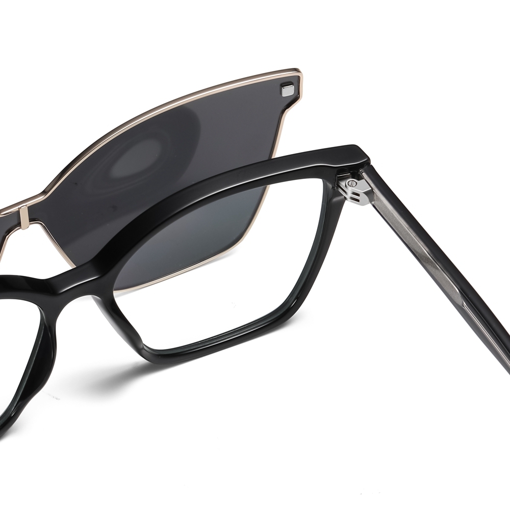 Bulk Order Detachable Two in One Eyewear Set for Women's Cat Eye Prescription Glasses Frames with Magnetic Clip on Sunglasses Supplier China