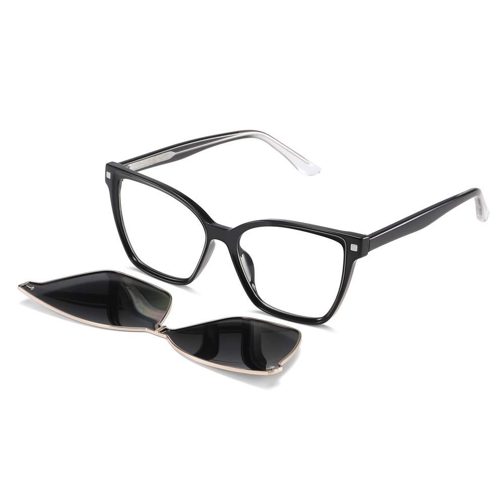 Bulk Order Detachable Two in One Eyewear Set for Women's Cat Eye Prescription Glasses Frames with Magnetic Clip on Sunglasses Supplier China